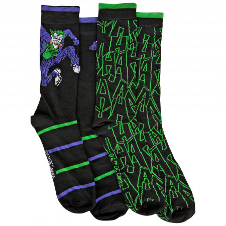 Joker Character and Hahaha Symbols Men's 2-Pair Pack of Crew Socks
